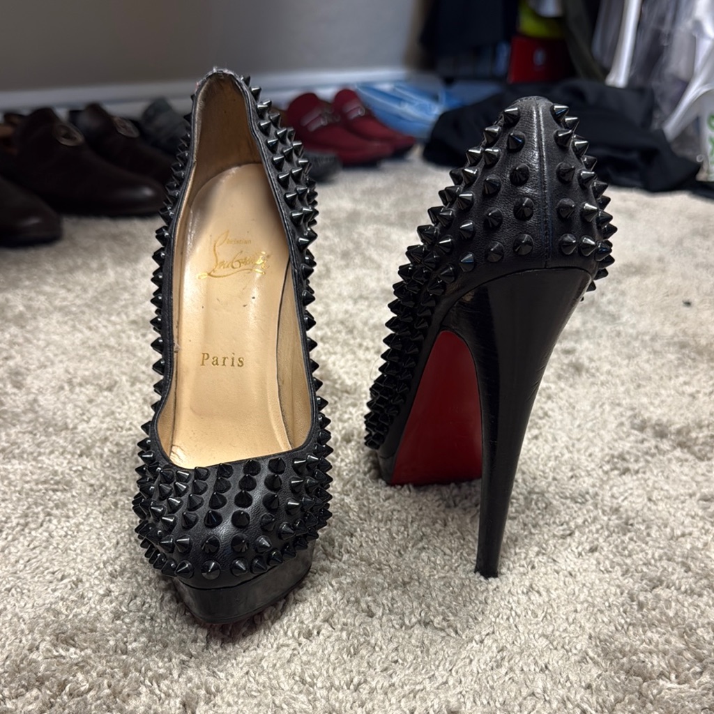 Christian Louboutin Black Spiked Leather Platform Pumps